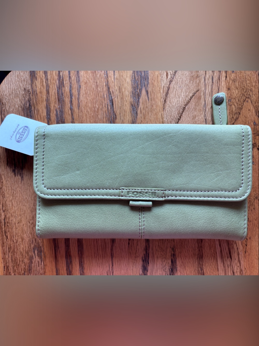 Fossil Light Olive Green Leather Fold-Over Wallet Phone Case
